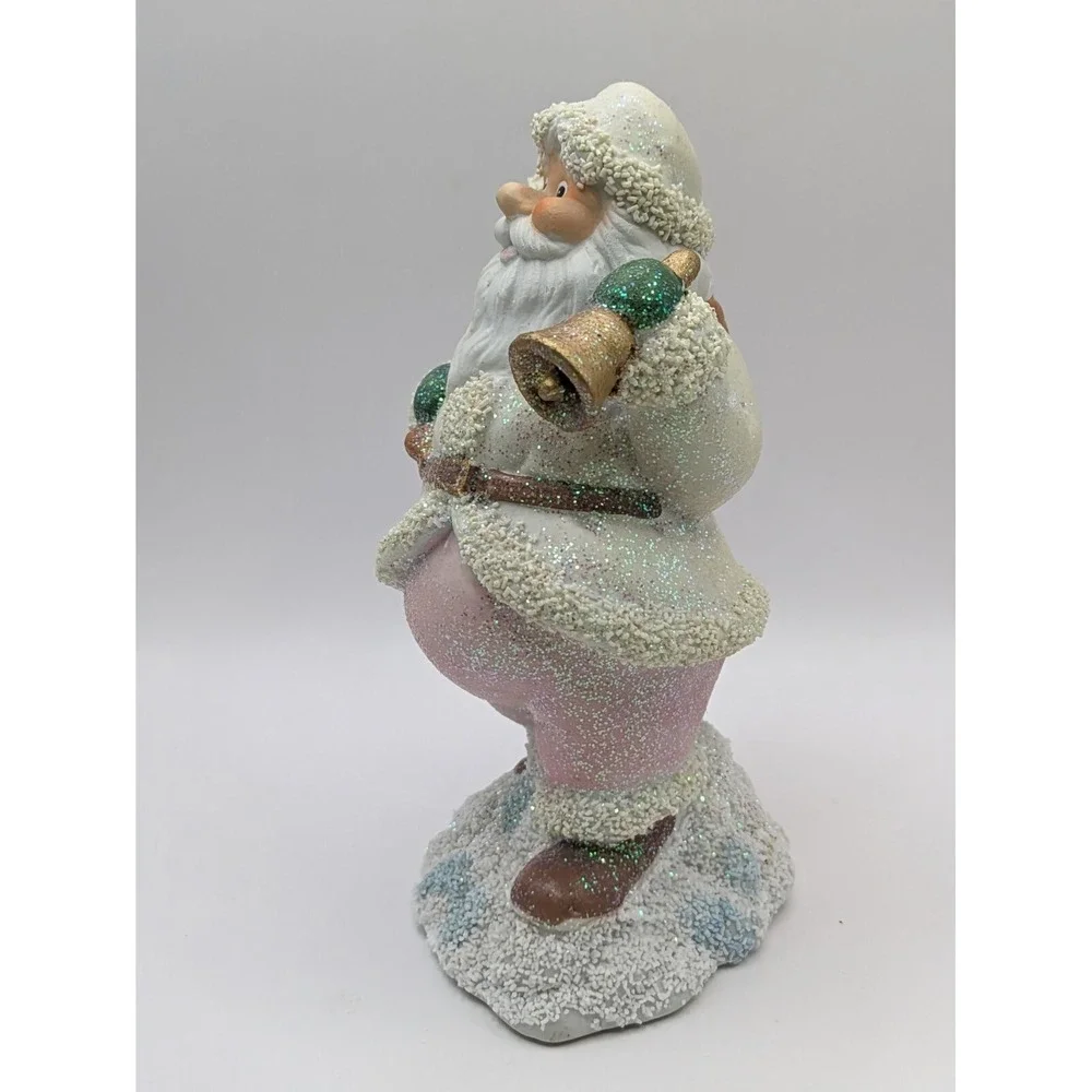 Santa‎ Claus Figurine Pastel Pink Pants White Coat Gold Bell Bag Presents 6.75